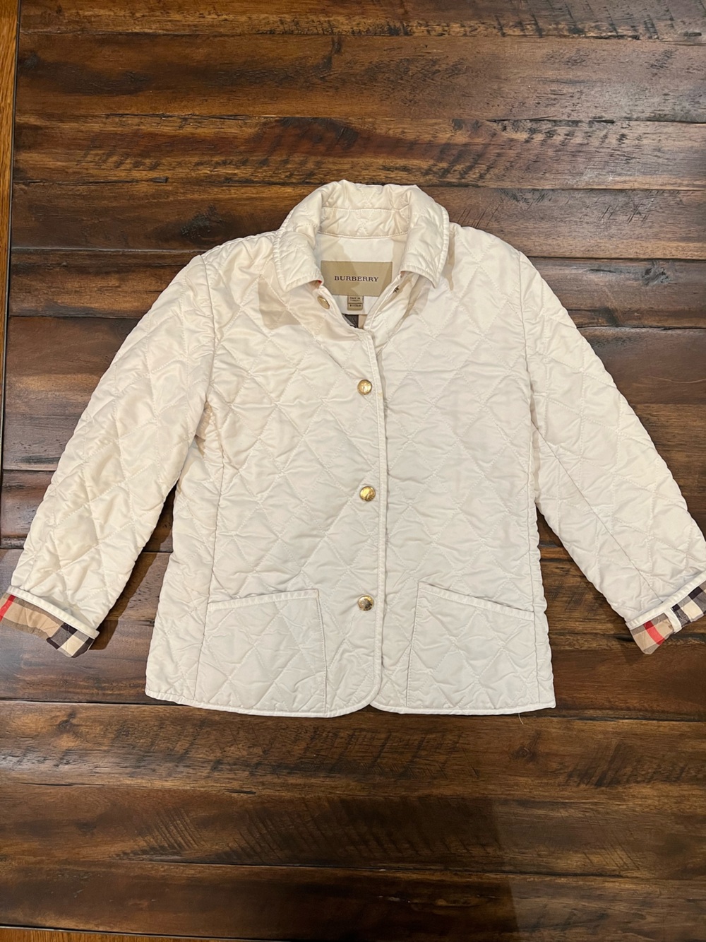 Burberry Cream Quilted Puffer Jacket with Check Interior Trim